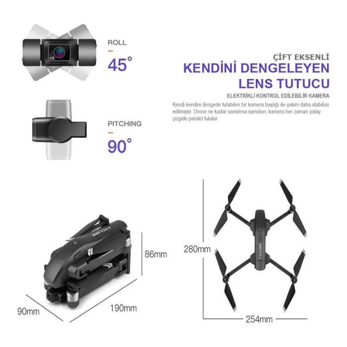Cyclone 30DK Uçuş 4K 5g Wifi Gps Drone Çift Eksen Gimbal Kamera Fırçasız Motor Katlanabilir Taşıma Çantalı - Görsel 3