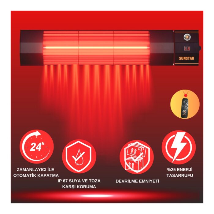 Sunstar Dış Mekan Halojen Soba Infrared Isıtıcı Kumandalı 2000W - Görsel 3