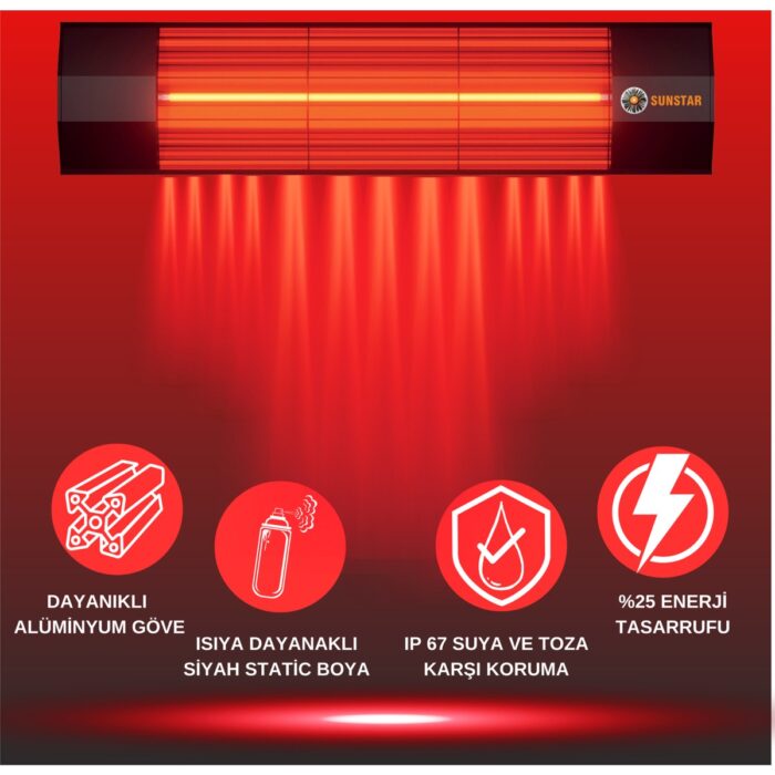 Sunstar Dışmekan Halojen Soba Infrared Isıtıcı 2000W - Görsel 3