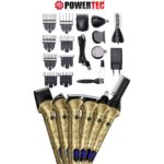 Powertec TR-1000 Profesyonel Tıraş Makinesi (6in1) 6 Farklı Başlıklı 8 Adet Taraklı Erkek Bakım Kiti Saç Sakal Vücut Kulak Burun Kıl Tüy Alma Makinesi