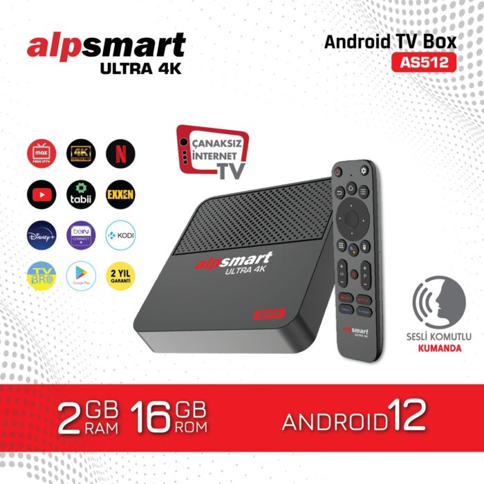Alpsmart AS512 Android Tv Box Ses Komutlu Kumandalı 2GB Ram 16 GB Hafıza Android 12 - Görsel 3