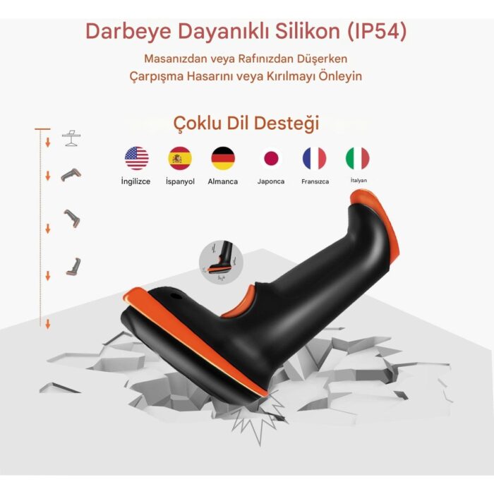 Tera 1d 2d Qr Barkod Tarayıcı Pil Seviyesi Göstergeli Darbeye Dayanıklı Kablosuz El Tipi Barkod Tarayıcı D5100 - Görsel 4