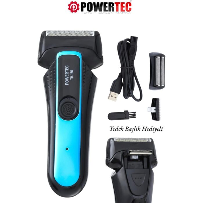 Powertec TR-150 Profesyonel Şarjlı Günlük Sakal Tıraş Makinesi Sinekkaydı Tıraş ve Erkek Bakım - Görsel 1