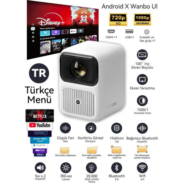 110000822261482.jpg Wanbo Dali 1 Taşınabilir Projeksiyon Cihazı Bluetooth Hoparlör Modlu - Görsel 1