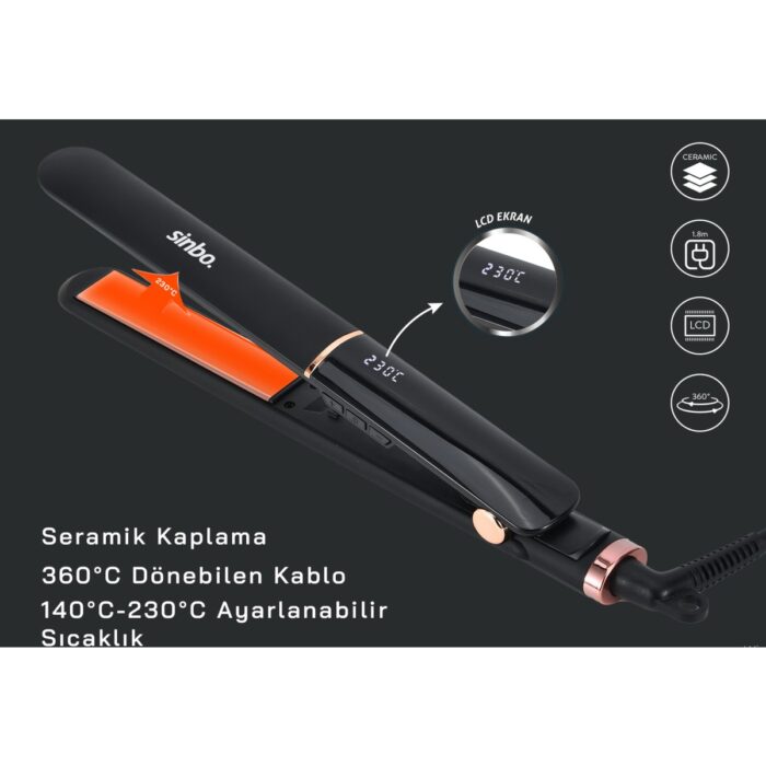 Sinbo SHD-1710 Isı Ayarlı Dijital Saç Düzleştirici Maşa Siyah - Görsel 2