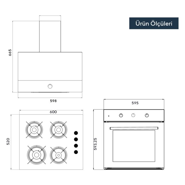 Kumtel Kristal Siyah Cam Ankastre Set (DA6-830 Davlumbaz + KO-40 TAHDF Ocak + B66 - SF2 Fırın) - Görsel 5