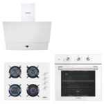 Kumtel Kristal Beyaz Cam Ankastre Set (DA6-830 Davlumbaz + KO-40 TAHDF Ocak + B66-SF2 Fırın)