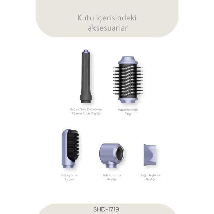 Sinbo Pro Airwrap Compact Uzun Multi-styler Hava Üfleme 5in1 Saç Şekillendirici Bldc Motor Shd-1719 -Mor - Görsel 2