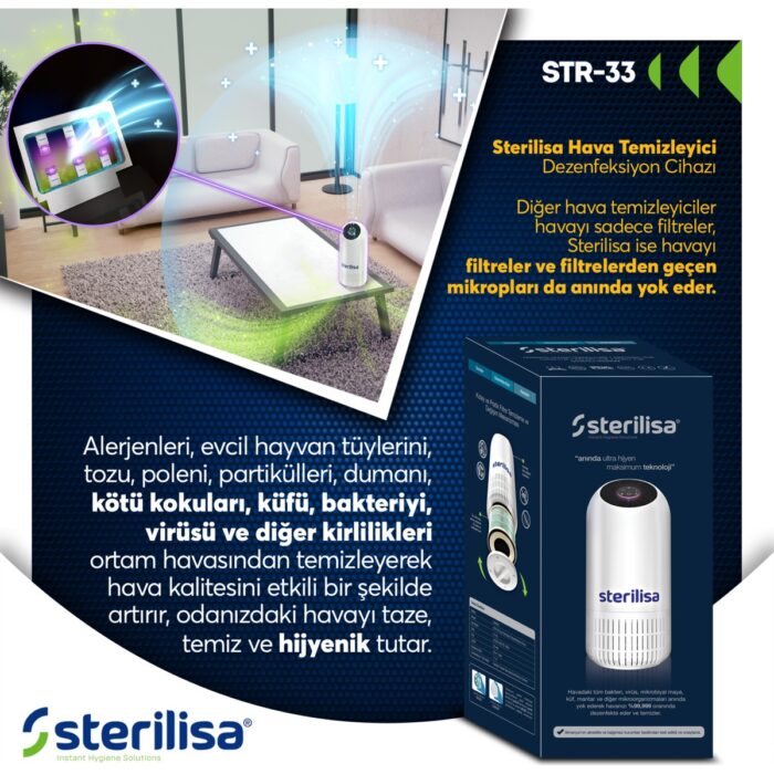 110000848917748.jpg Sterilisa Hava Dezenfeksiyon Cihazı (%99.999 Virüs Küf, Maya, Mantarı Anında Temizler. Hayvan Tüyü, Polen Ve Aerosolleri Temziler Ve Kötü Kokuları Giderir.) - Görsel 1