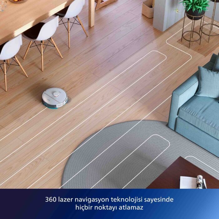 Philips XU2100/20 2000 Serisi Islak Kuru Moplu İstasyonlu Robot Süpürge, HomeRun Uygulaması, LDS Radar Navigasyon, Beyaz, - Görsel 3