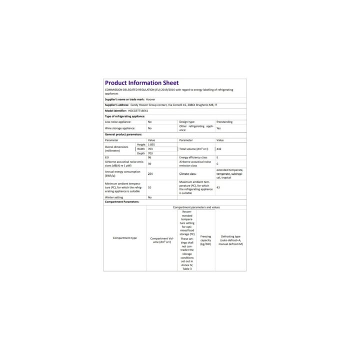 Hoover HOCG5T718EX1 E Enerji Sınıfı 442 Lt Wi-Fi Bağlantılı Kombi Tipi  No Frost Buzdolabı - Görsel 4