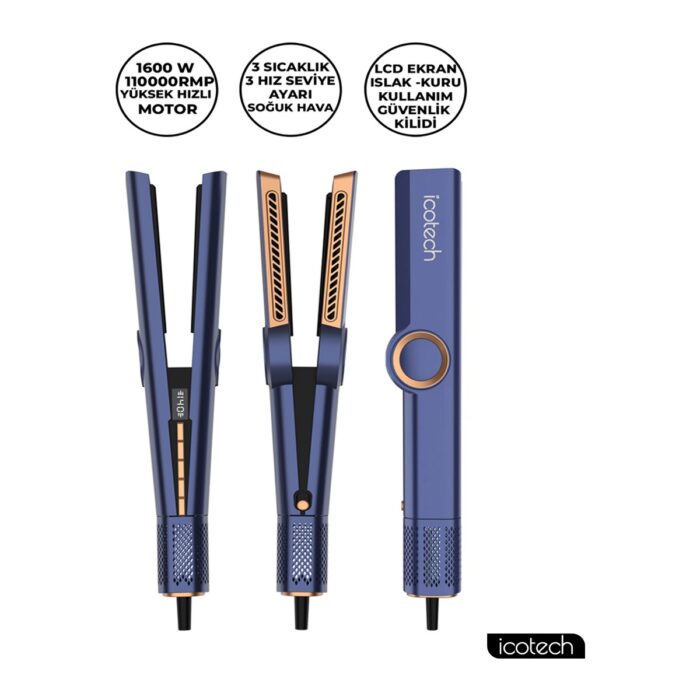 Icotech HS50 Pro Mavi Airflow Saç Düzleştirici Saç Şekillendirici Saç Maşası Airstrait - Görsel 3