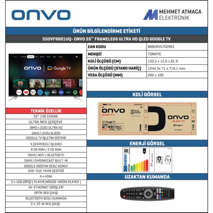 Onvo 55OVF9001UQ 55’’ 140 Ekran Uydu Alıcılı 4K Ultra HD QLED Google Smart TV - Görsel 3