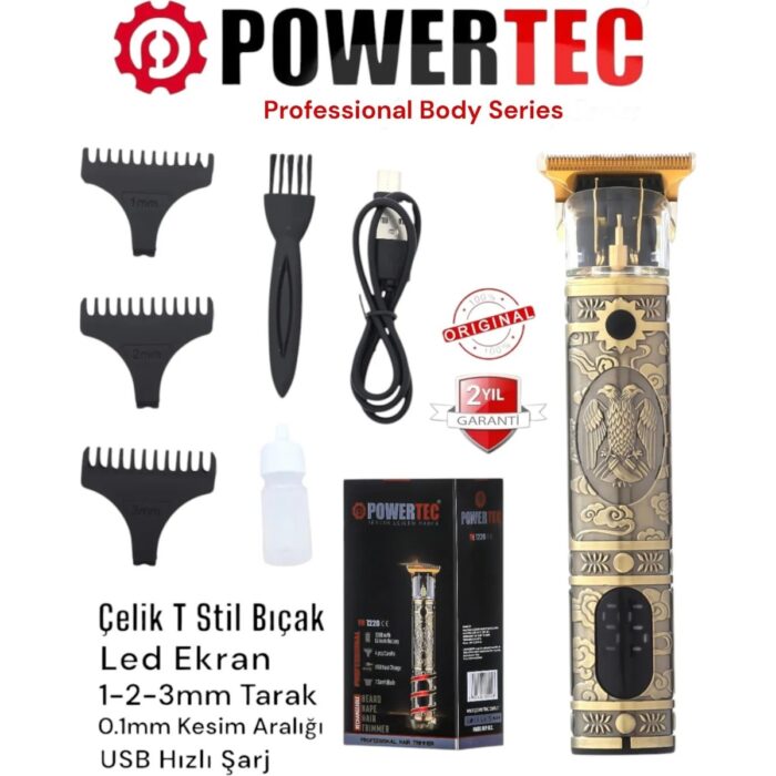 110000853520693.jpg Powertec TR-1220 Pro Usb Şarjlı Dijital T-Bıçak Sakal Vücut Kıl Tüy Alma Kadın Erkek Epilasyon Tıraş Makinesi - Görsel 1