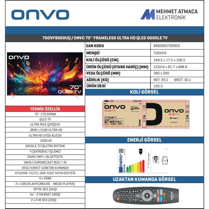 Onvo 70OVF9000UQ 70'' 178 Ekran Uydu Alıcılı 4K Ultra HD QLED Google Smart TV - Görsel 4