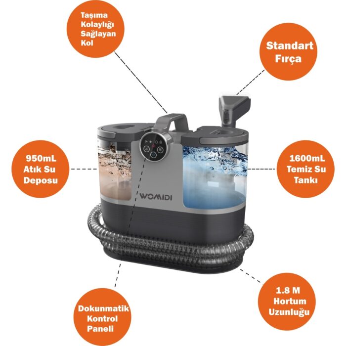 Womidi DY-506F Buhar Fonksiyonlu Dijital Ekran Halı-Koltuk Yıkama ve Leke Çıkartma Makinesi - Görsel 2
