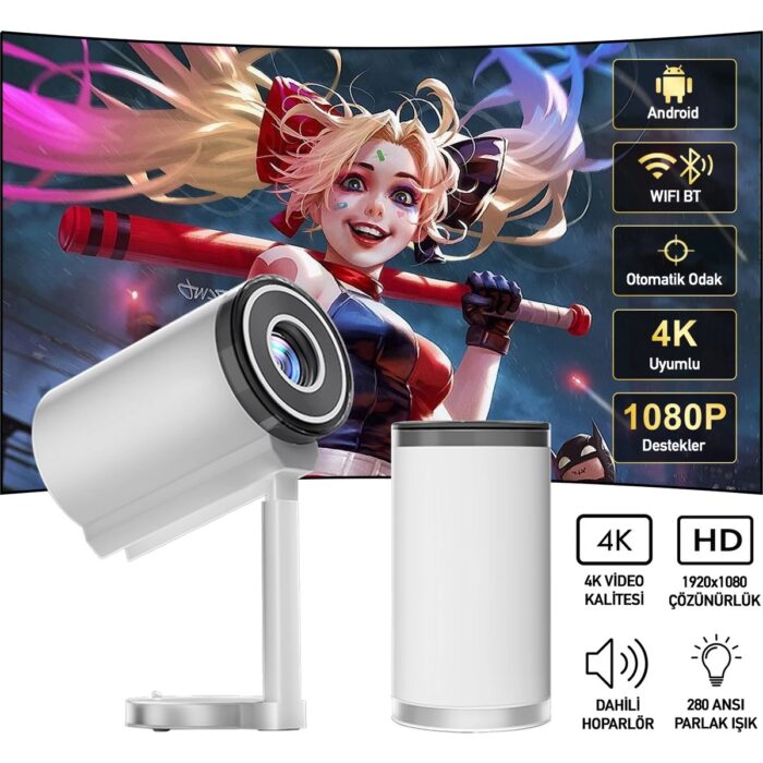 110000866450070.jpg Robeve Robeve Taşınabilir Ayarlanabilir Projeksiyon Projektör Cihazı 4K Görüntü Projeksiyon Portatif Projektör 1080P Destekli Projeksiyon Smart Versiyon Akıllı Projeksiyon Cihazı - Görsel 1