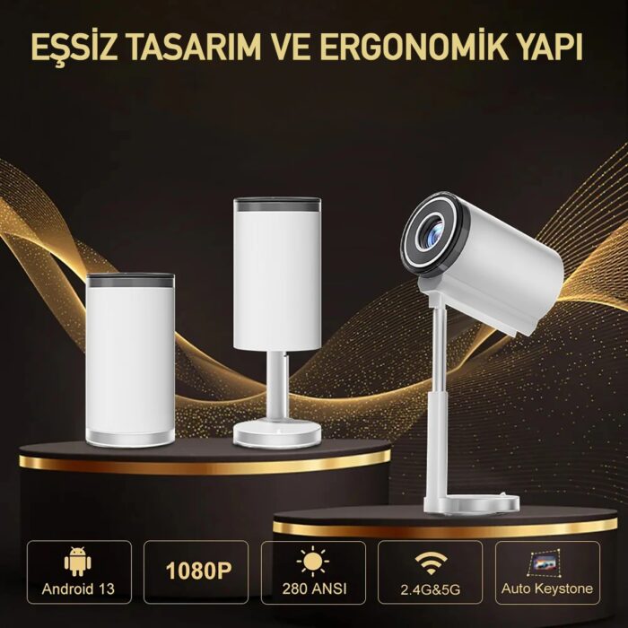 Robeve Robeve Taşınabilir Ayarlanabilir Projeksiyon Projektör Cihazı 4K Görüntü Projeksiyon Portatif Projektör 1080P Destekli Projeksiyon Smart Versiyon Akıllı Projeksiyon Cihazı - Görsel 2