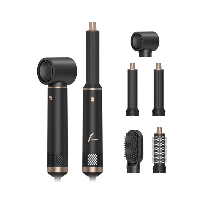 110000869092239.jpg VeryFit WT638 5 In 1 Hava Üflemeli Saç Düzleştirici Şekillendirici Saç Kurutma Fön Makinesi Bakım Seti - Siyah - Görsel 1