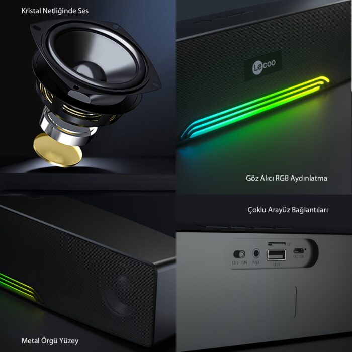 Lecoo DS109 Bluetooth/AUX/TF KART/USB 10W Soundbar Taşınabilir Stereo Hoparlör Siyah - Görsel 2