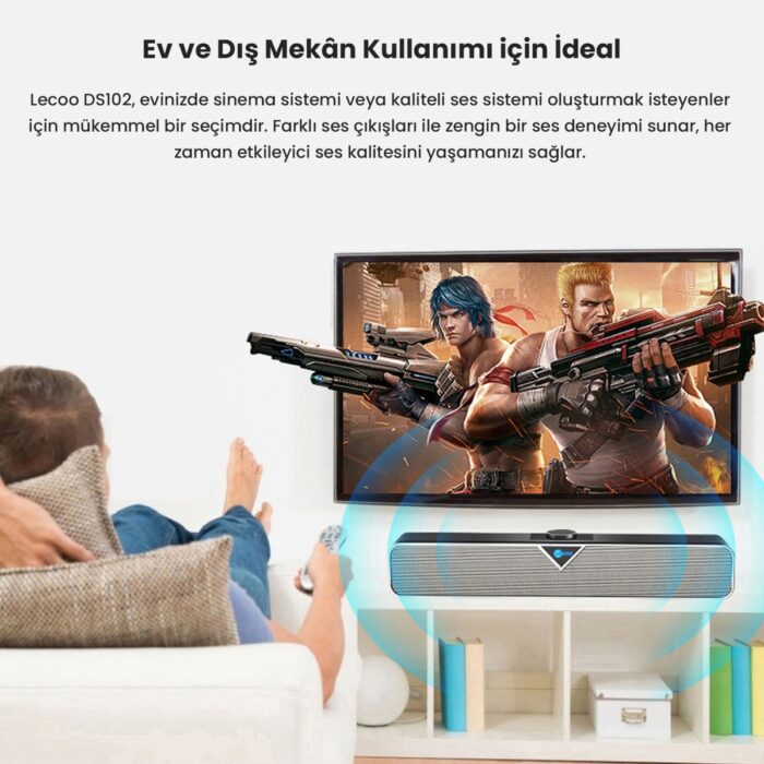 Lecoo DS102 Bluetooth + Kablolu BT/USB/AUX Stereo 6W Soundbar Taşınabilir Hoparlör Siyah - Görsel 3