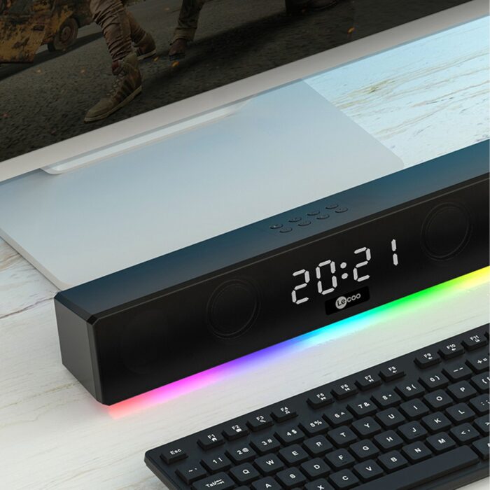 Lecoo DS103 Kablosuz Bluetooth 10W RGB Saat/Alarm Stereo Soundbar Hoparlör Siyah - Görsel 3