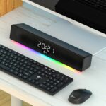 Lecoo DS103 Kablosuz Bluetooth 10W RGB Saat/Alarm Stereo Soundbar Hoparlör Siyah - Görsel 5