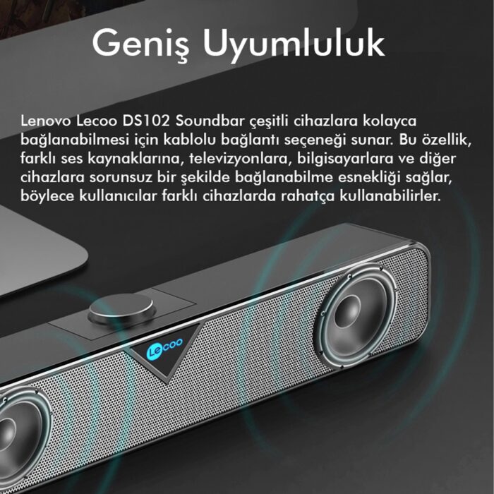 Lecoo DS102 Kablolu USB/AUX 6W Soundbar Taşınabilir Stereo Hoparlör Siyah - Görsel 5