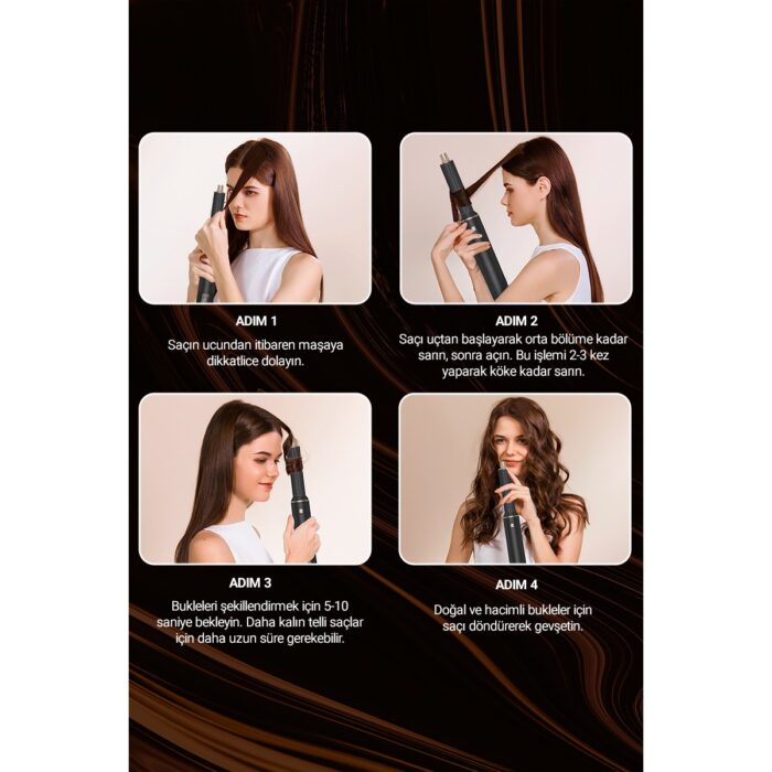 VeryFit WT638 5 In 1 Hava Üflemeli Saç Düzleştirici Şekillendirici Saç Kurutma Fön Makinesi Bakım Seti - Siyah - Görsel 3