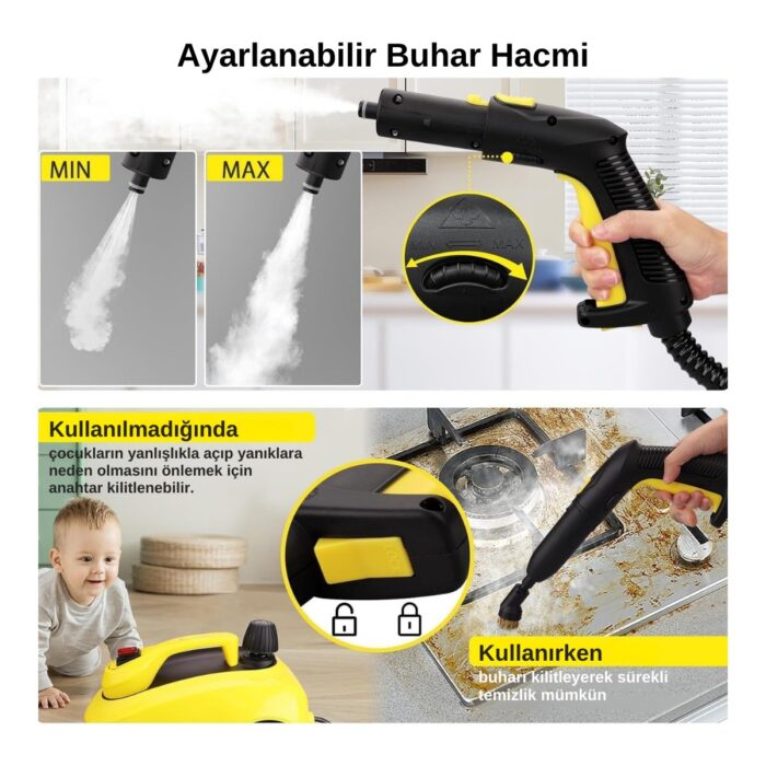 Robx S608 Yeni Nesil Çok Fonksiyonel 28 Adet Aksesuar 5 Metre Kablolu Buharlı Temizlik Makinesi - Görsel 4