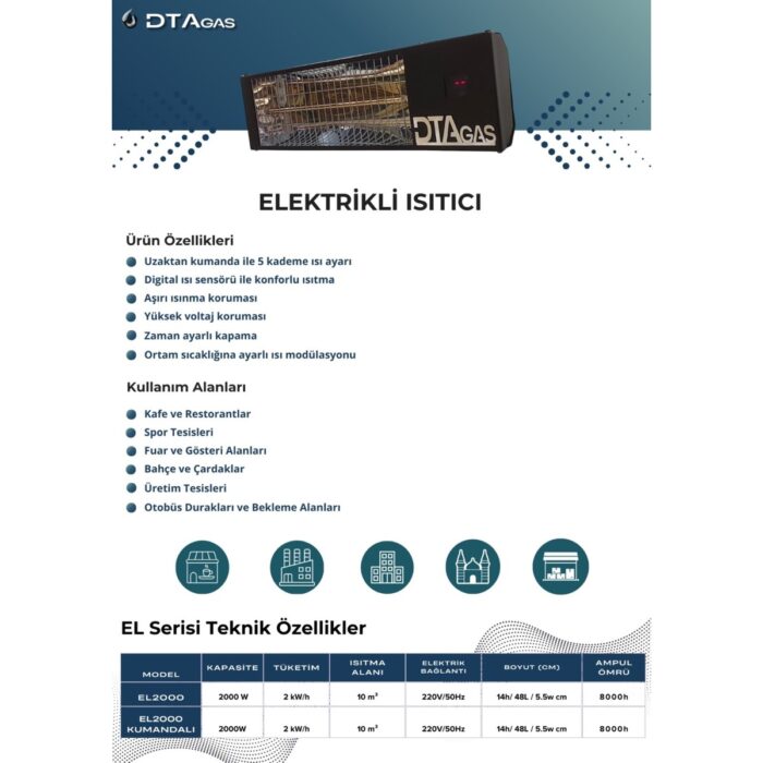 Dtagas Kumandalı 2000W Infrared Dış Mekan Isıtıcı - Görsel 2