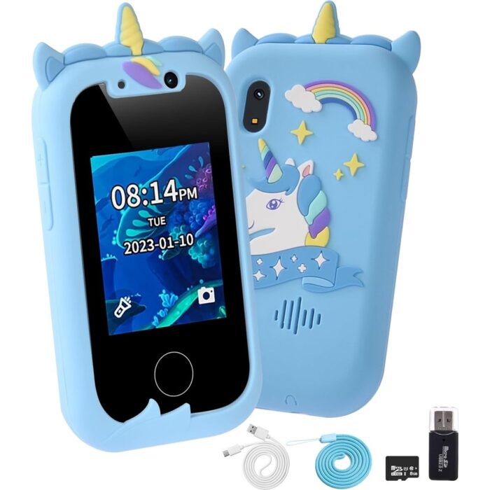 110000884945529.jpg AteşTech Çocuklar Için Telefon Şeklinde Dokunmatik Çift Kameralı 32 GB Hafıza Kartlı Fotoğraf Makinesi - Görsel 1