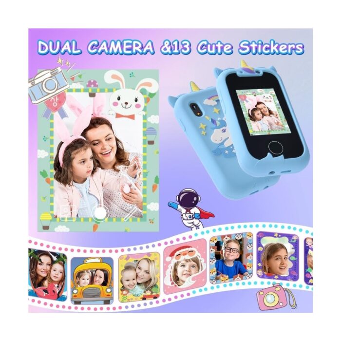 AteşTech Çocuklar Için Telefon Şeklinde Dokunmatik Çift Kameralı 32 GB Hafıza Kartlı Fotoğraf Makinesi - Görsel 3