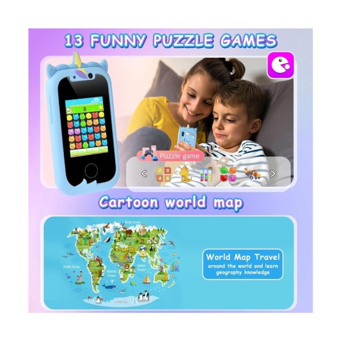 AteşTech Çocuklar Için Telefon Şeklinde Dokunmatik Çift Kameralı 32 GB Hafıza Kartlı Fotoğraf Makinesi - Görsel 5