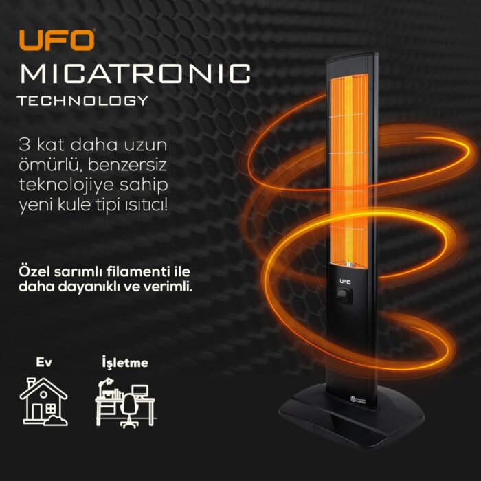 UFO Micatronic Serisi Kule Tipi 2400 W Infrared Isıtıcı – Metal Gövdeli, Kapalı ve Açık Alan Kullanımına Uygun, 111,3×37,6×40,3 cm - Görsel 5
