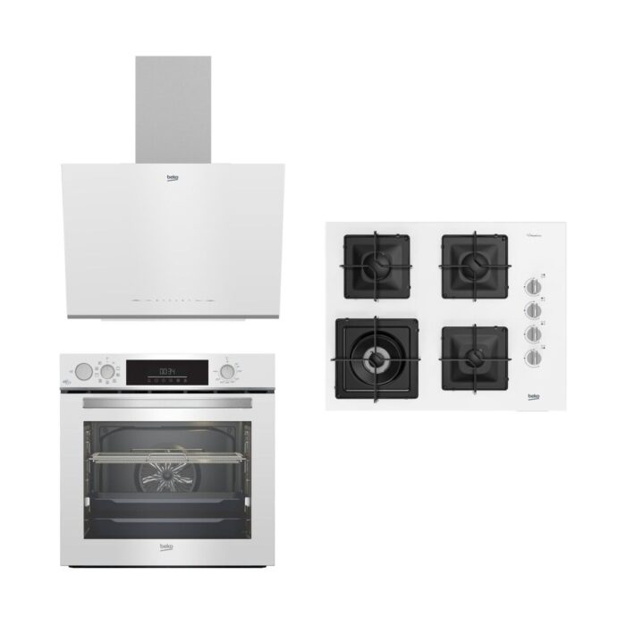 110000891137532.jpg Beko BFC631B-BOCDK6510EWB-BDE6062B Beyaz Cam Buhar Destekli Fitfry Wok Gözlü Ankastre Set - Görsel 1