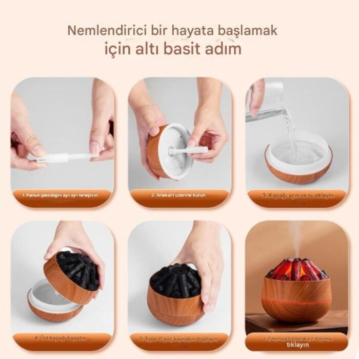 Fırsat 7 Dekoratif Şık Tasarım Uyumlu Odun Ateşi Tasarımlı Oda-Ofis Hava Nemlendirici - Görsel 4