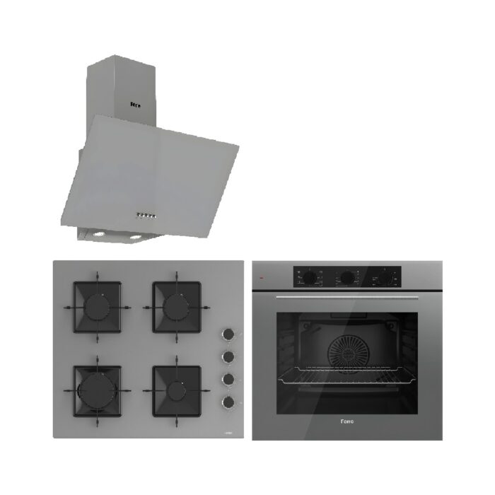 110000898472919.jpg Ferre QBL62CPR - SS208CPR -D088 60 cm Gri Cam Turbolu Ankastre Set - Görsel 1