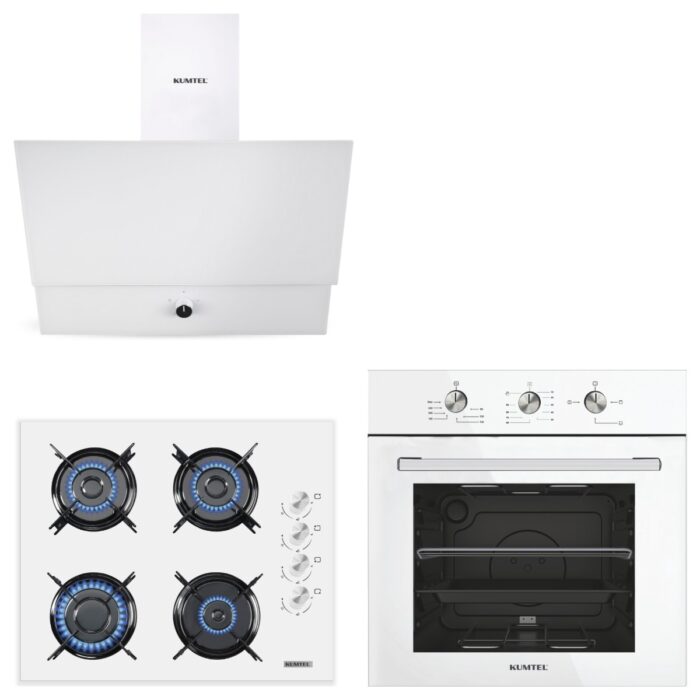 KUMTEL Dizayn Beyaz Cam Ankastre Set - Görsel 1