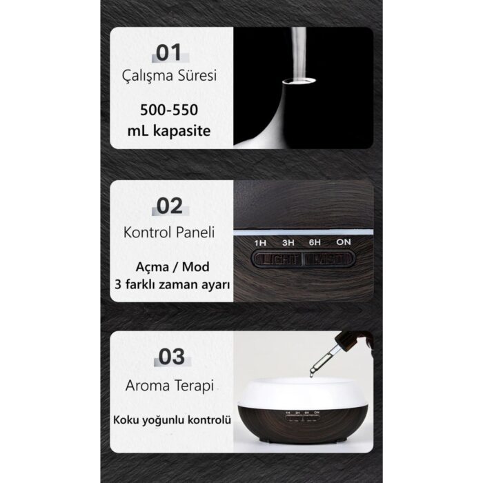 Fırsat 7 2renkli 7 Led Işıklı Aromatik Oda Kokusu Hava Nemlendirici 550 Ml Kahve Aroma Difüzörü Buhar - Görsel 3