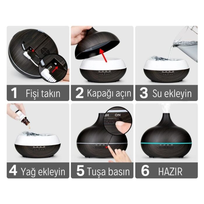 Fırsat 7 2renkli 7 Led Işıklı Aromatik Oda Kokusu Hava Nemlendirici 550 Ml Kahve Aroma Difüzörü Buhar - Görsel 4