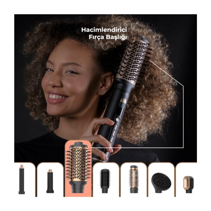 Fabcio Airset 7 Başlıklı Saç Kurutma, Düzleştirici, Bukle ve Şekillendirici Set (Siyah/gold) - Görsel 3