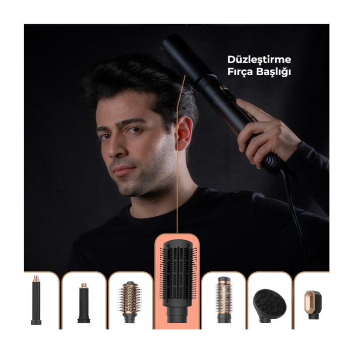Fabcio Airset 7 Başlıklı Saç Kurutma, Düzleştirici, Bukle ve Şekillendirici Set (Siyah/gold) - Görsel 4