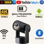 Robeve Kalobee Şarjlı Akıllı Mini Projektör Şarjlı Projeksiyon Cihazı - Android Kurulu, 4K/1080P Çözünürlük, Wifi 6, Bluetooth 5.0, Taşınabilir Kablosuz Ev Sineması Projektörü Akıllı Projeksiyon