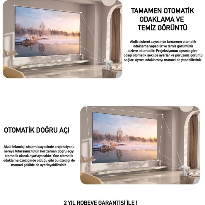 Robeve Kalobee Şarjlı Akıllı Mini Projektör Şarjlı Projeksiyon Cihazı - Android Kurulu, 4K/1080P Çözünürlük, Wifi 6, Bluetooth 5.0, Taşınabilir Kablosuz Ev Sineması Projektörü Akıllı Projeksiyon - Görsel 3