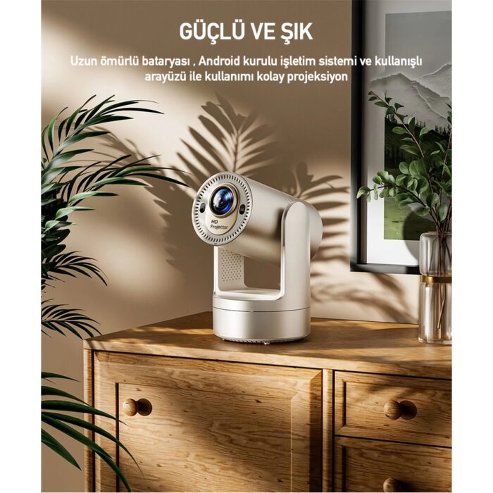 Robeve Kalobee Şarjlı Akıllı Mini Projektör Şarjlı Projeksiyon Cihazı - Android Kurulu, 4K/1080P Çözünürlük, Wifi 6, Bluetooth 5.0, Taşınabilir Kablosuz Ev Sineması Projektörü Akıllı Projeksiyon - Görsel 5
