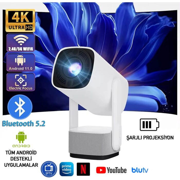 110000902561621.jpg Robeve Full Hd 1080P Şarjlı Projeksiyon Cihazı - Dev Ekran, Wifi Bağlantılı, Hazır Android Kurulu, Hdmı/usb Girişli, Ev Sinema Sistemi Taşınabilir Projektör Sinema Sistemi Şarjlı Projeksiyon Cihazı - Görsel 1