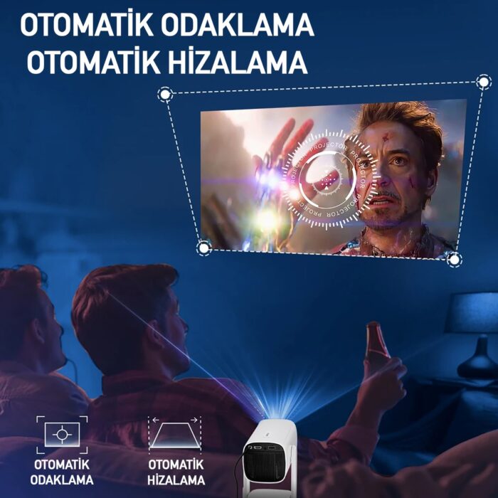 Robeve Full Hd 1080P Şarjlı Projeksiyon Cihazı - Dev Ekran, Wifi Bağlantılı, Hazır Android Kurulu, Hdmı/usb Girişli, Ev Sinema Sistemi Taşınabilir Projektör Sinema Sistemi Şarjlı Projeksiyon Cihazı - Görsel 2