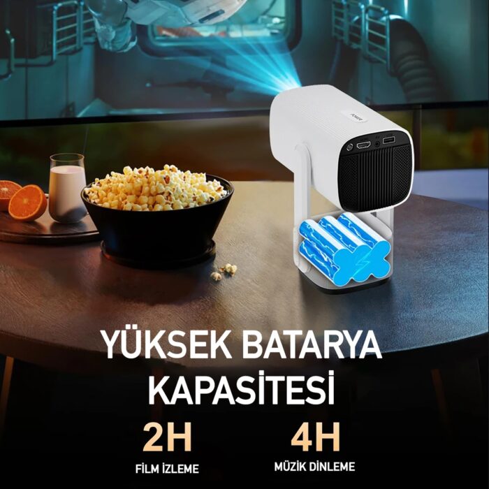 Robeve Full Hd 1080P Şarjlı Projeksiyon Cihazı - Dev Ekran, Wifi Bağlantılı, Hazır Android Kurulu, Hdmı/usb Girişli, Ev Sinema Sistemi Taşınabilir Projektör Sinema Sistemi Şarjlı Projeksiyon Cihazı - Görsel 3