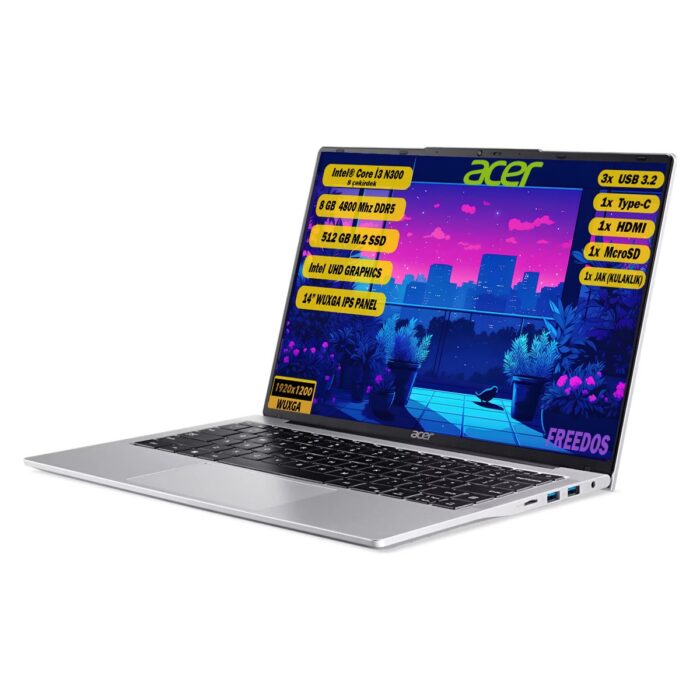 Acer Aspire Intel Core i3-N300 8 GB 512 GB SSD Freedos 14" WUXGA IPS Taşınabilir Bilgisayar NX.KS9EY.002 - Görsel 3